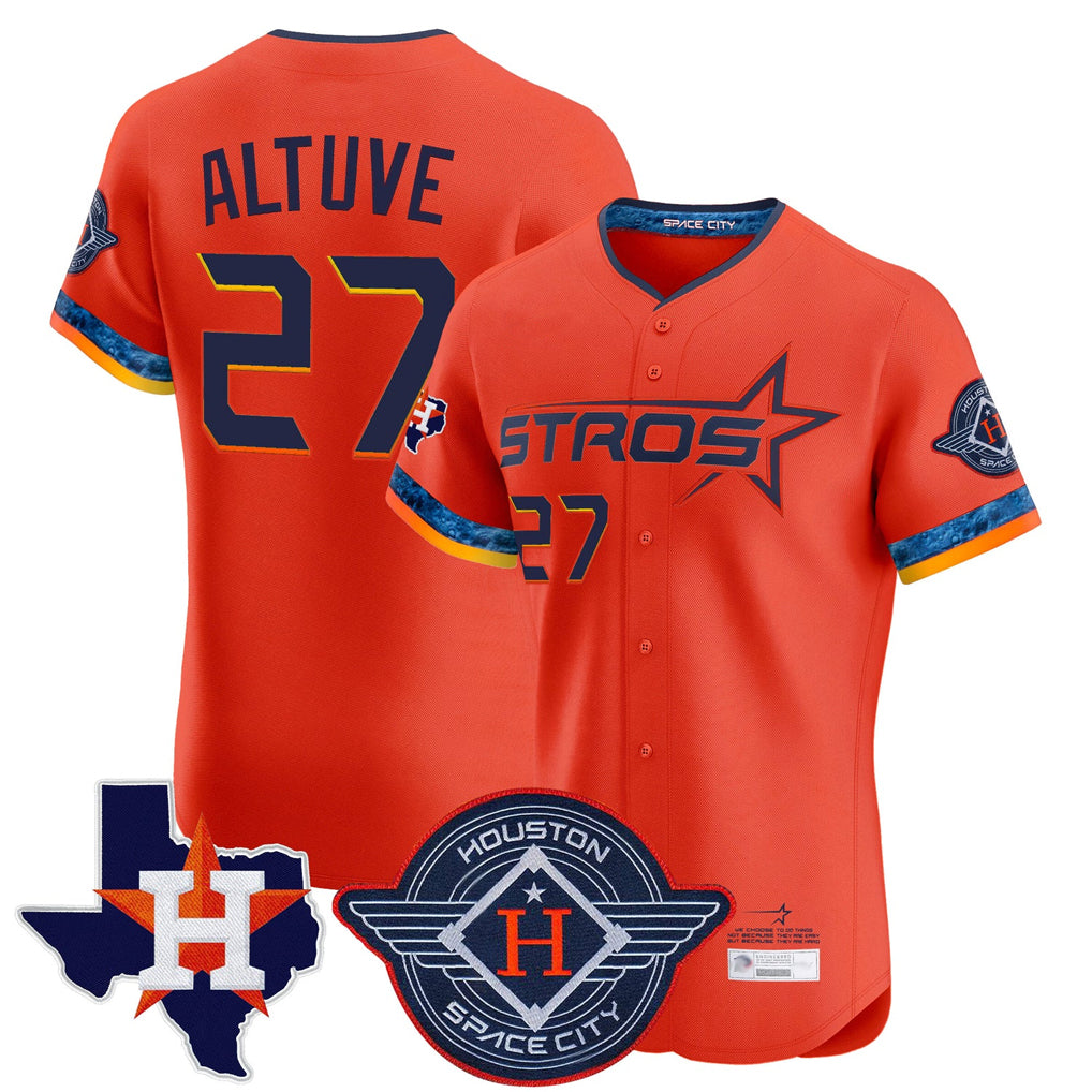 H.Astros #27 Jose Altuve Player Orange City Connect Texas Patch Vapor Premier Limited Elite Home Fdoa Stitched Jerseys