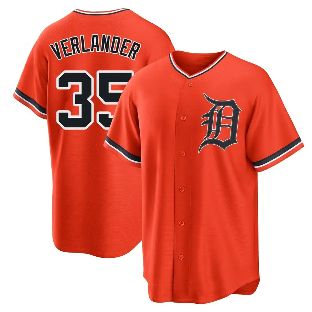 D.Tigers #35 Justin Verlander Player Orange Home Game Fdoa Stitched Jerseys