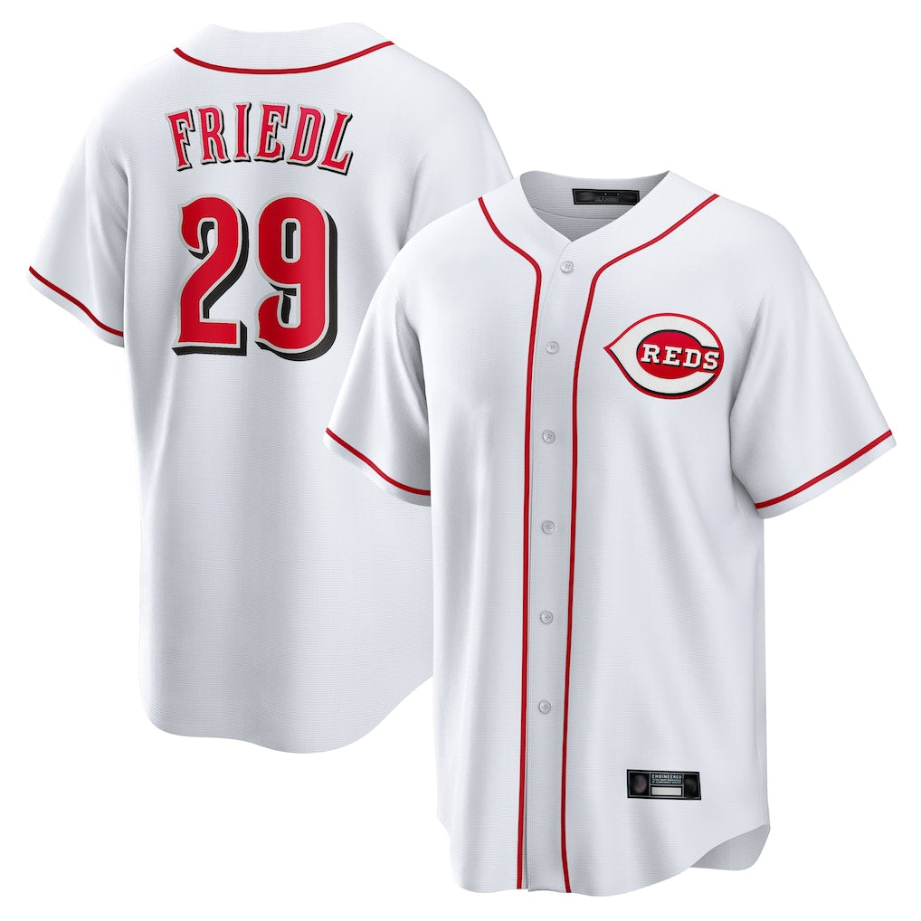 C.Reds #29 TJ Friedl Player White Game Home Fdoa Stitched Jerseys