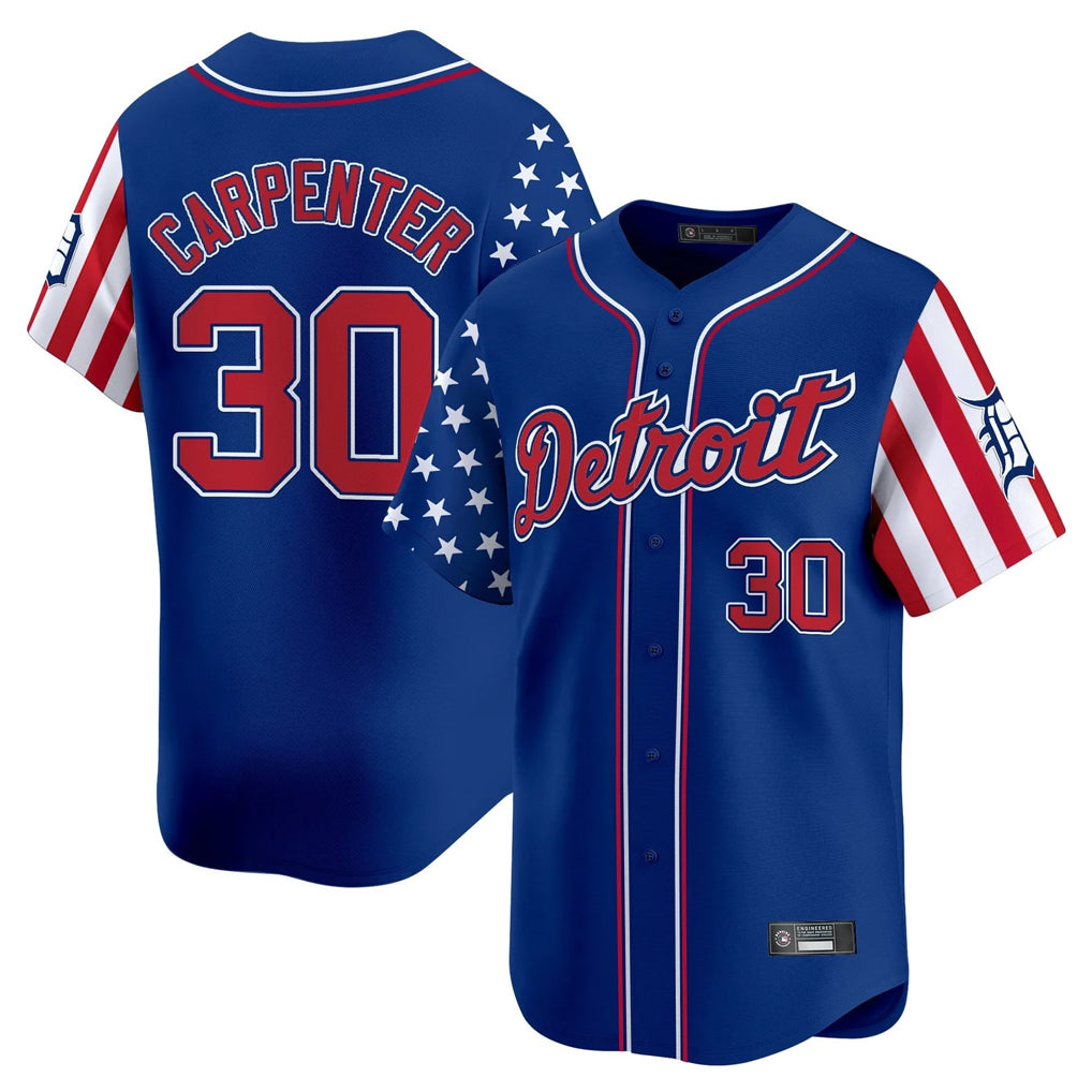D.Tigers #30 Kerry Carpenter Player Royal Independence Day Vapor Premier Limited Fdoa Stitched Jerseys