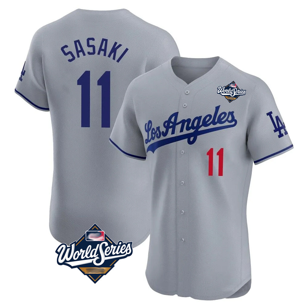 LA.Dodgers #11 Roki Sasaki Player Gray World Series Limited Elite Home Fdoa Stitched Jerseys