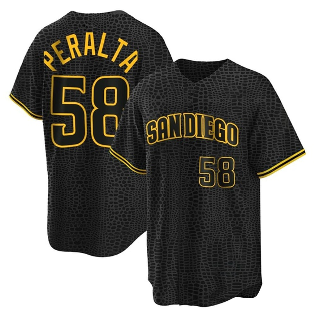 S.Diego Padres #58 Wandy Peralta Player Black Snake Skin City Home Game Fdoa Stitched Jerseys