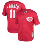 C.Reds #11 Barry Larkin Player Red Mitchell & Ness Throwback Cooperstown Mesh Game Fdoa Stitched Jerseys