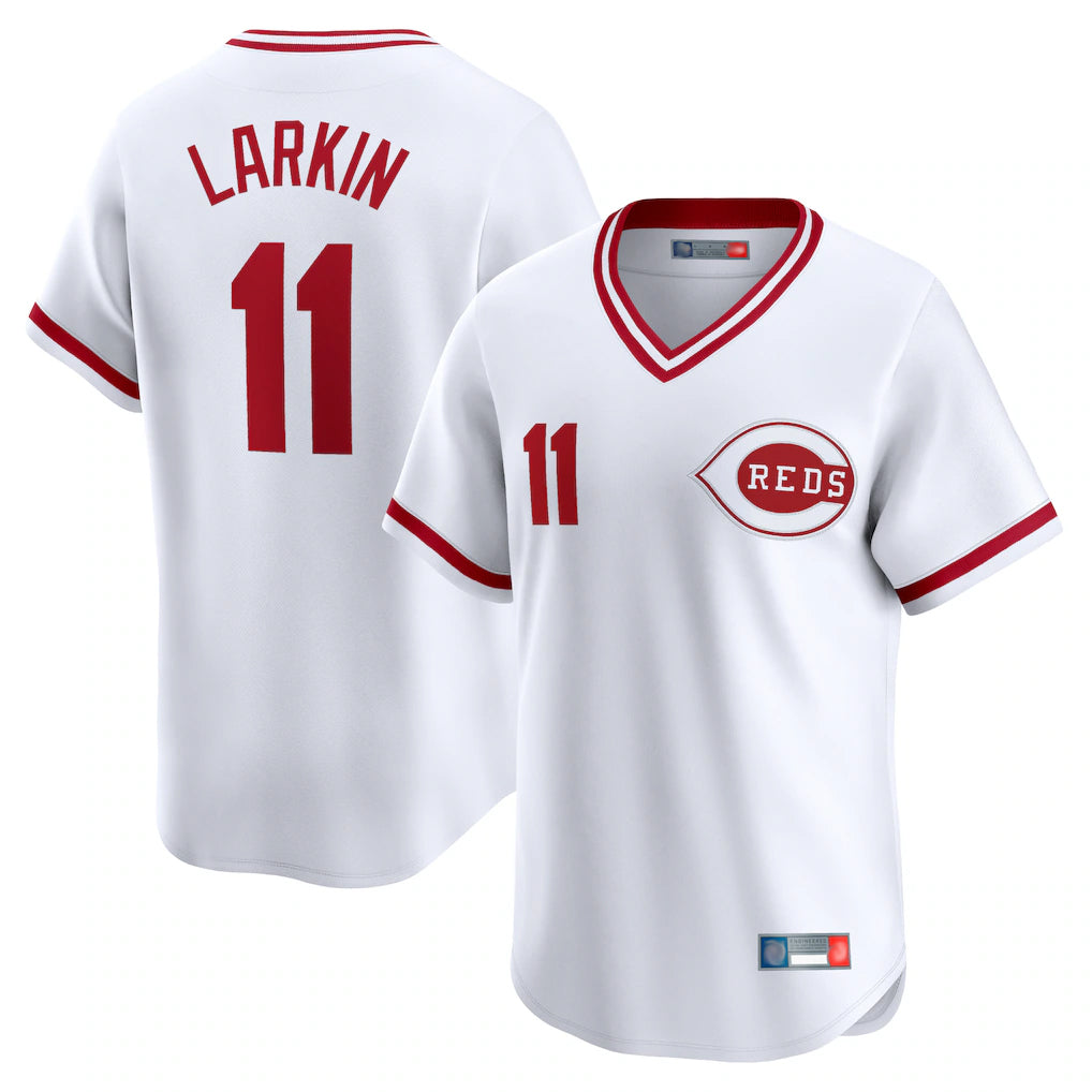 C.Reds #11 Barry Larkin Player White Cooperstown Collection Limited T-shirt Home Fdoa Stitched Jerseys