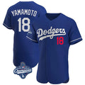 LA.Dodgers #18 Yoshinobu Yamamoto Player Royal World Series Meet Limited Elite Home Fdoa Stitched Jerseys