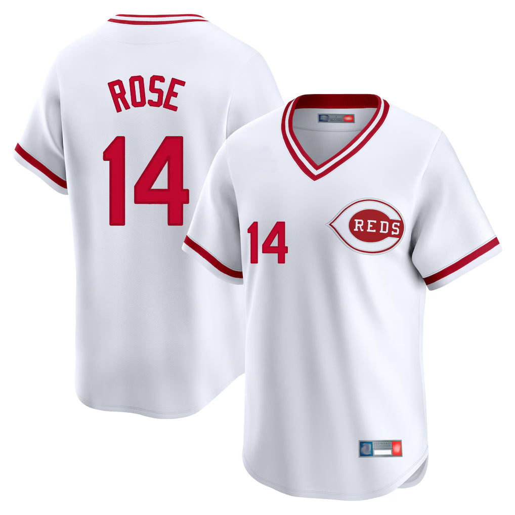C.Reds #14 Pete Rose Player White Cooperstown Collection Limited T-shirt Home Fdoa Stitched Jerseys