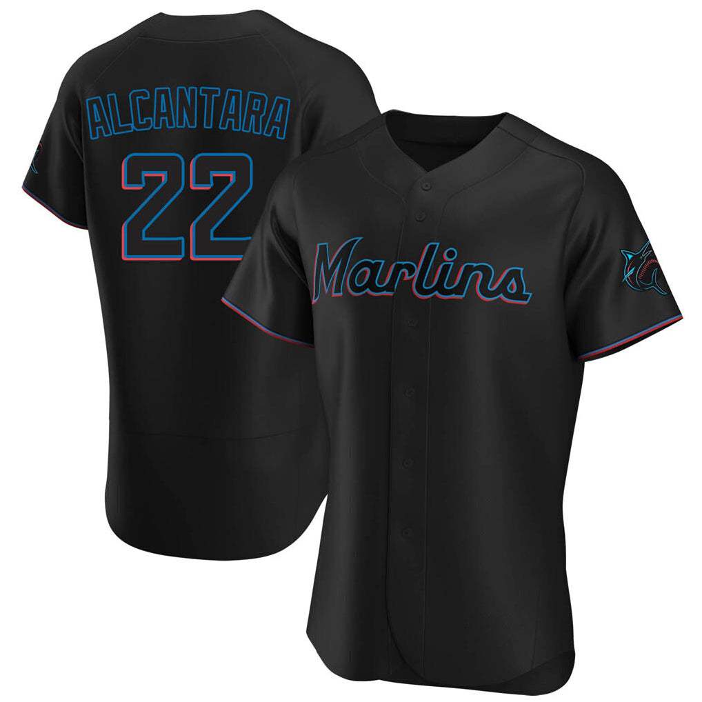 M.Marlins #22 Sandy Alcantara Player Black Home Limited Elite Fdoa Stitched Jerseys