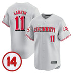 C.Reds #11 Barry Larkin Player Gray Vapor Premier Limited Home Fdoa Stitched Jerseys