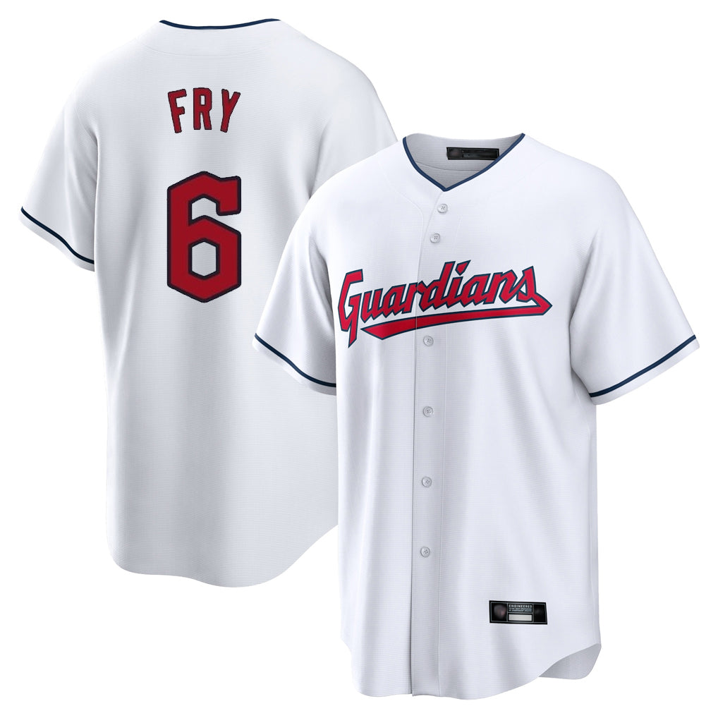 C.Guardians #6 David Fry Player White Home Game Fdoa Stitched Jerseys