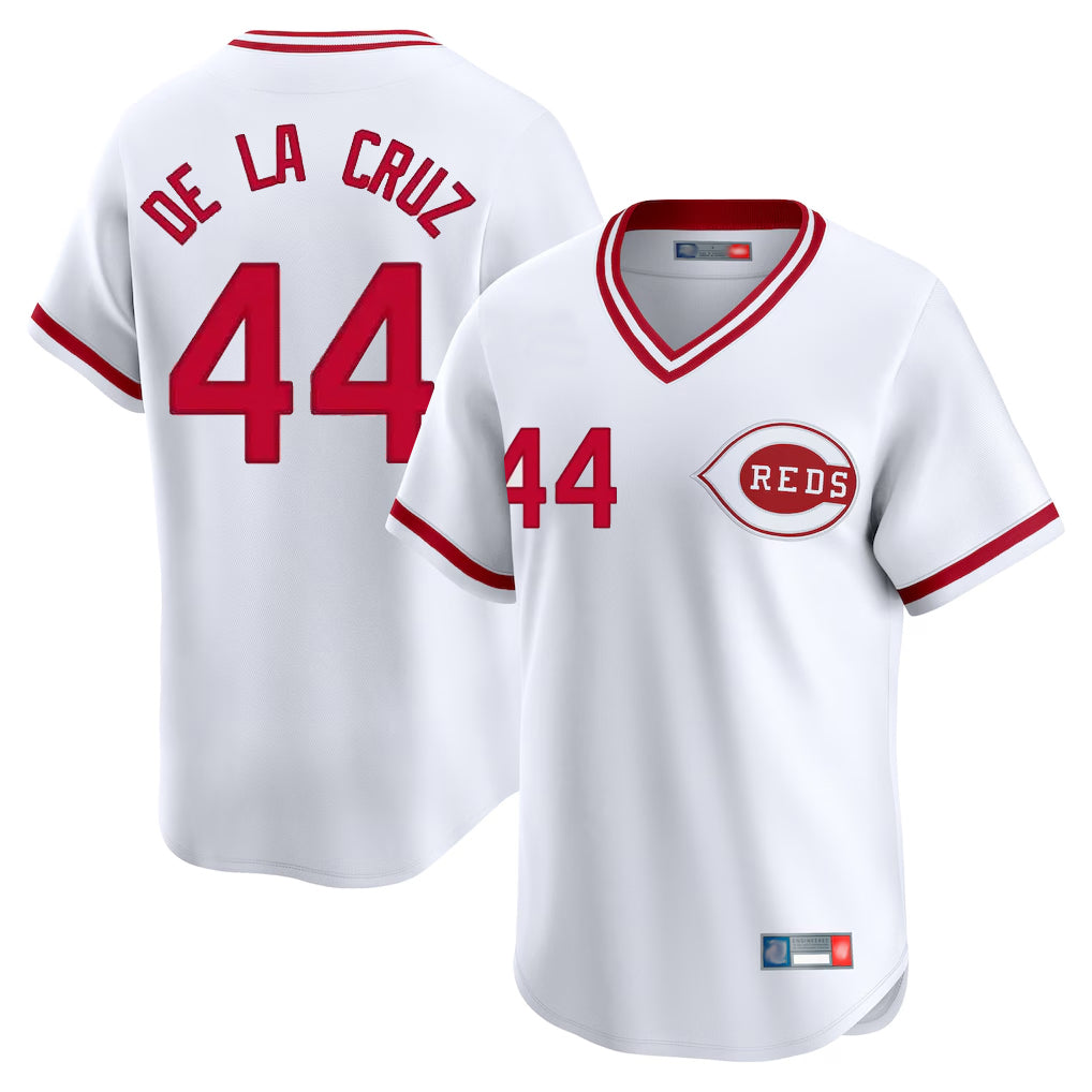 C.Reds #44 Elly De La Cruz Player White Cooperstown Collection Limited T-shirt Home Fdoa Stitched Jerseys