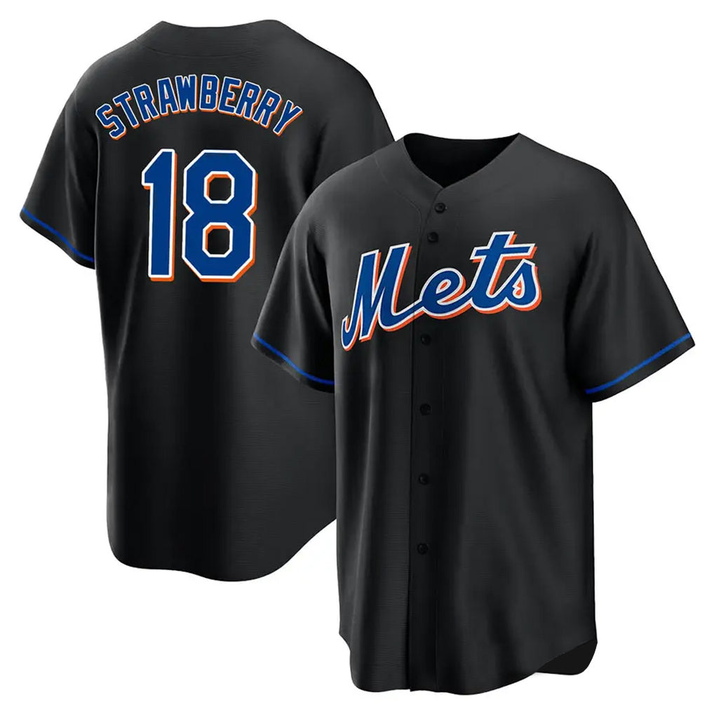 NY.Mets #18 Darryl Strawberry Player Black Replica Home Game Fdoa Stitched Jerseys