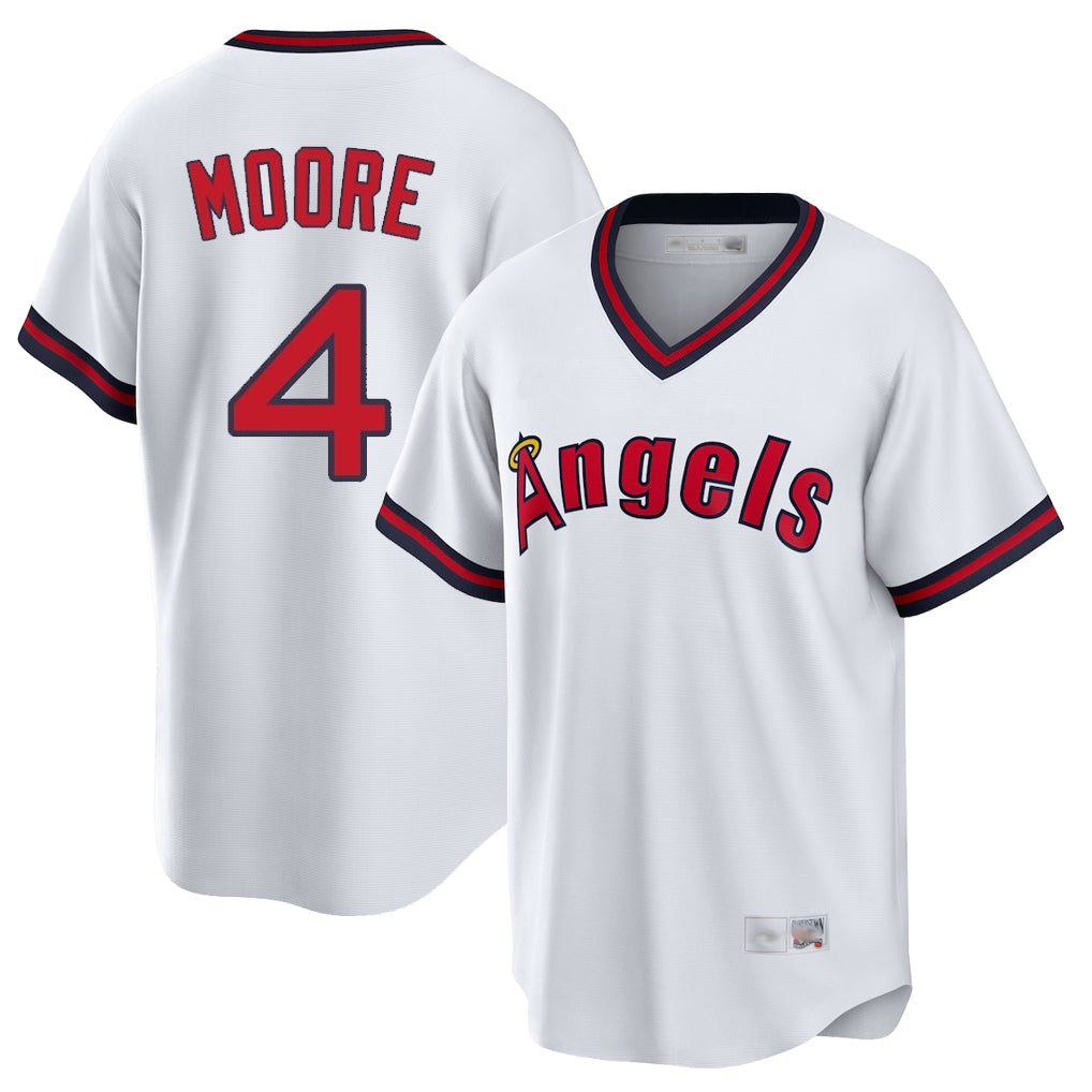 LA.Angels #4 Christian Moore Player White T-shirt Home Game Fdoa Stitched Jerseys