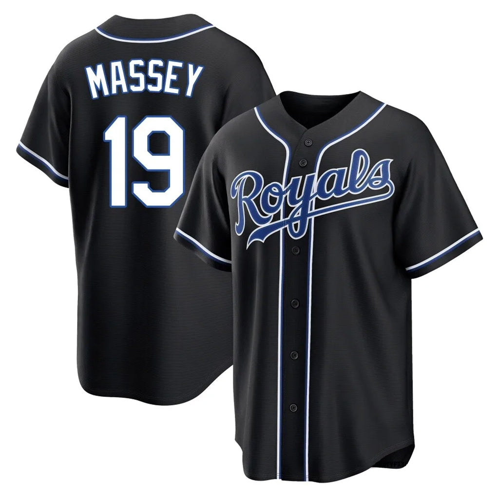 KC.Royals #19 Michael Massey Player Black Carbon Fashion Home Game Fdoa Stitched Jerseys