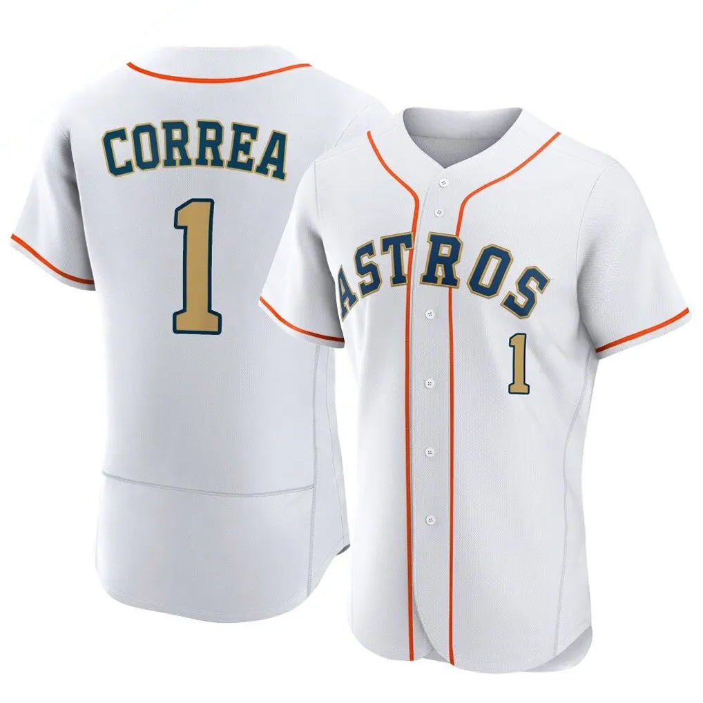 H.Astros #1 Carlos Correa Player Gold Collection Limited Elite Home Fdoa Stitched Jerseys