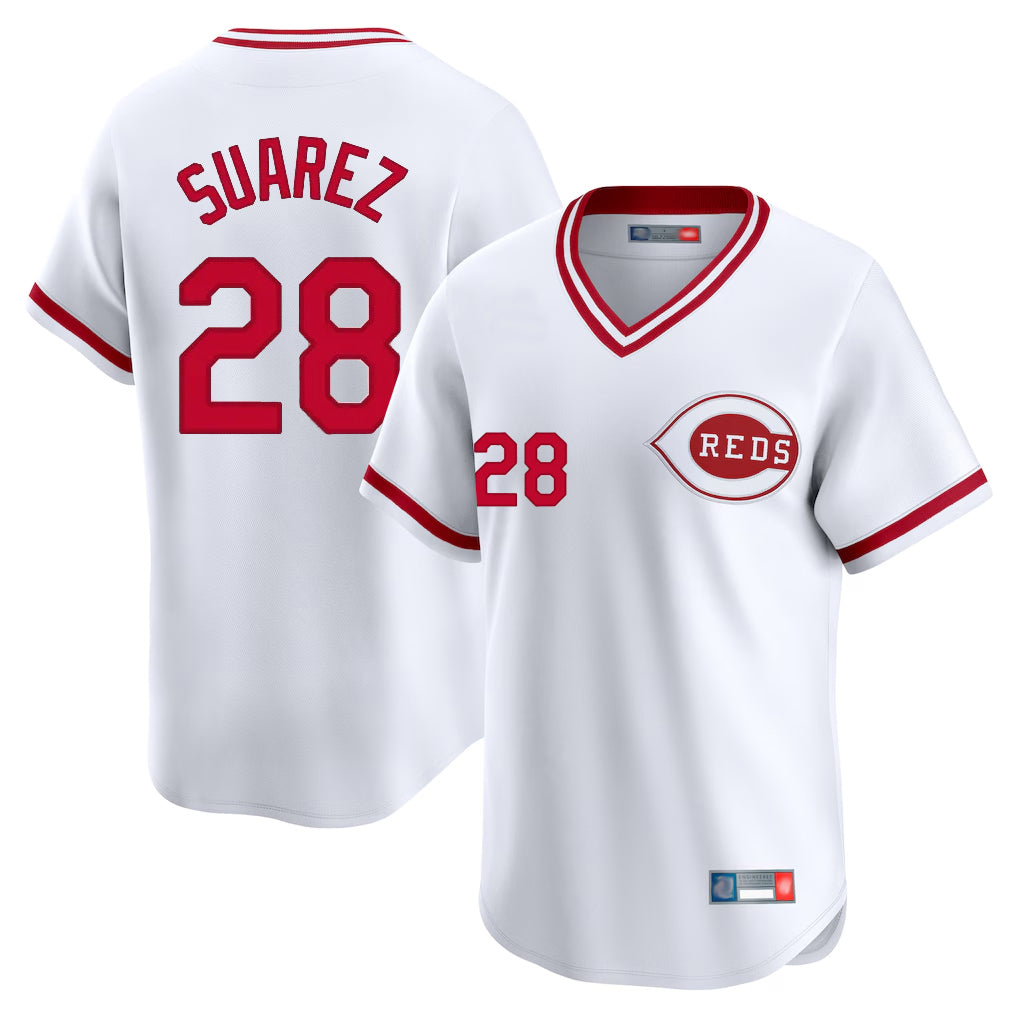 C.Reds #28 Eugenio Su¨¢rez Player White Cooperstown Collection Limited T-shirt Home Fdoa Stitched Jerseys