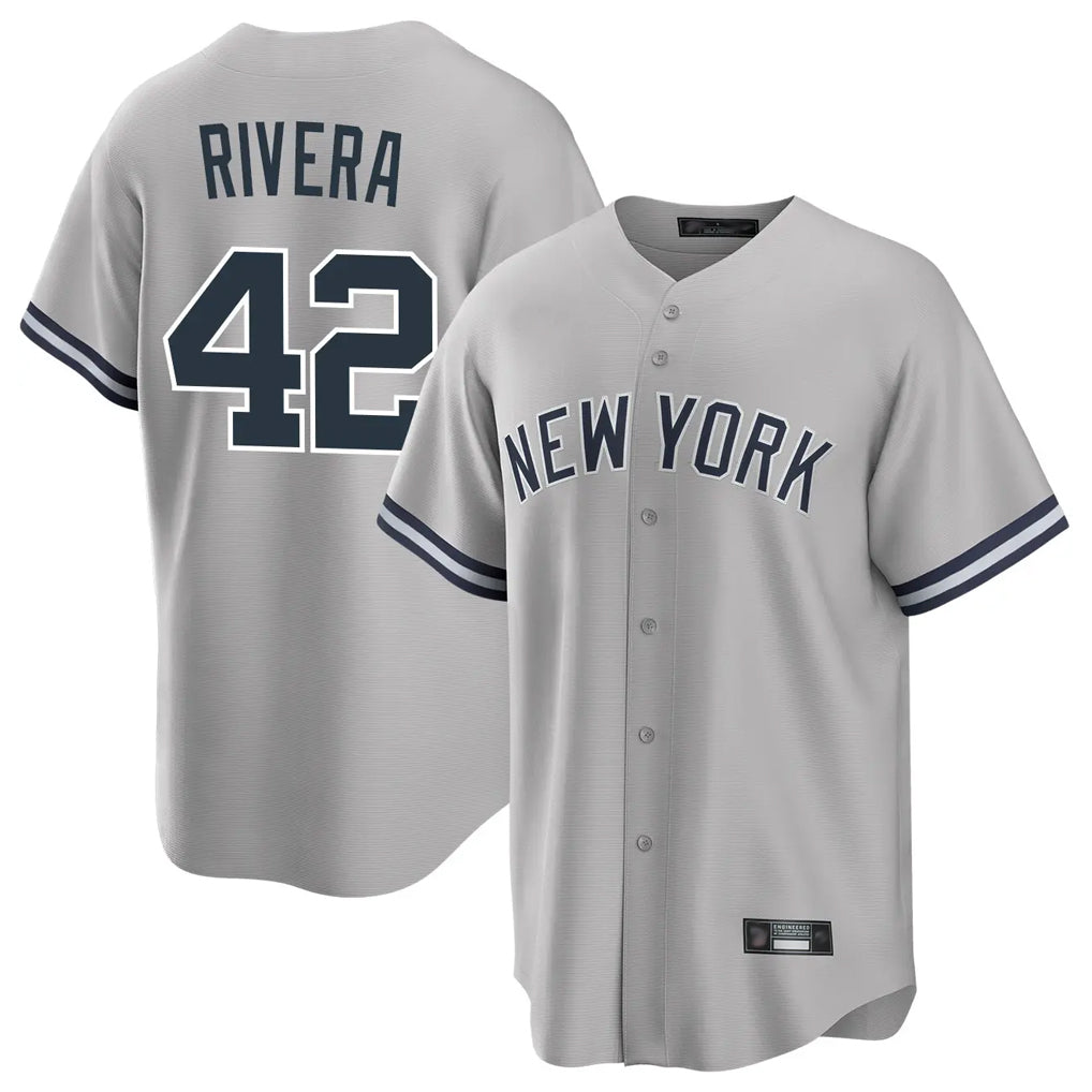 NY.Yankees #42 Mariano Rivera Player Gray Road Game Fdoa Stitched Jerseys