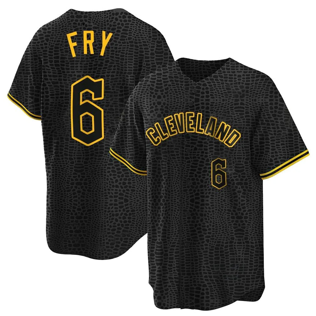 C.Guardians #6 David Fry Player Black Snake Skin City Home Game Fdoa Stitched Jerseys