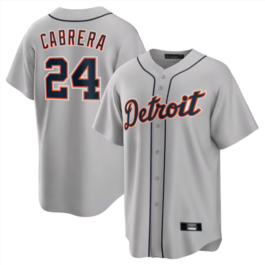 D.Tigers #24 Miguel Cabrera Player Gray Home Game Fdoa Stitched Jerseys