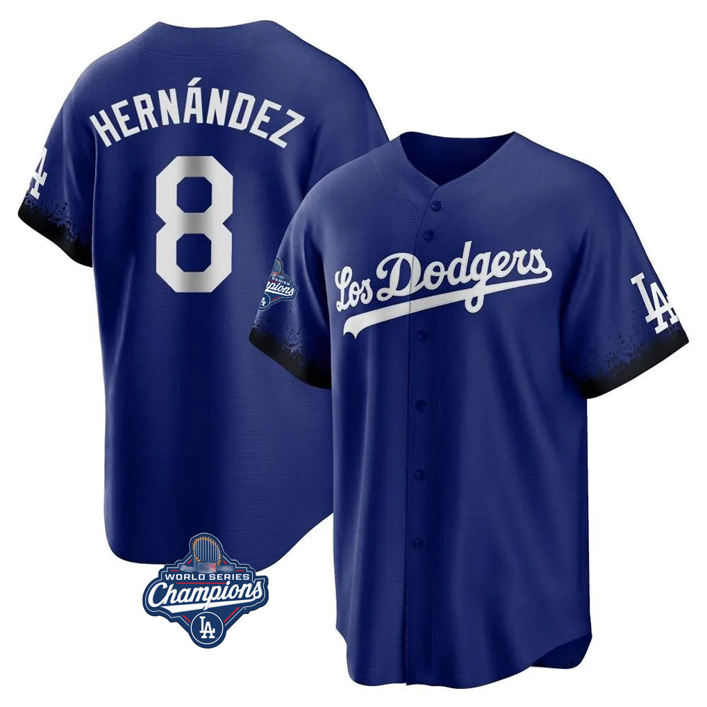 LA.Dodgers #8 Enrique Hern¨¢ndez Player Royal World Series Meet City Connect Home Game Fdoa Stitched Jerseys