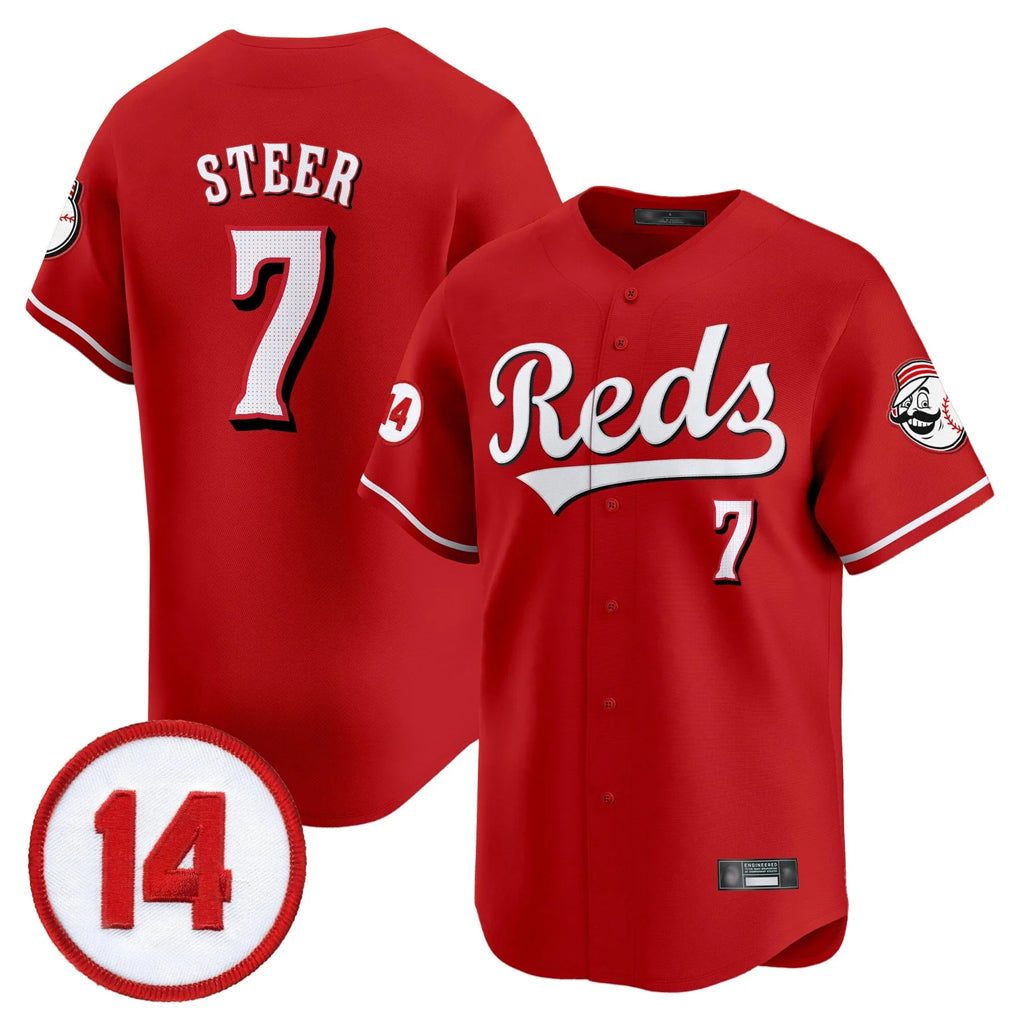 C.Reds #7 Spencer Steer Player Red Vapor Premier Limited Home Fdoa Stitched Jerseys