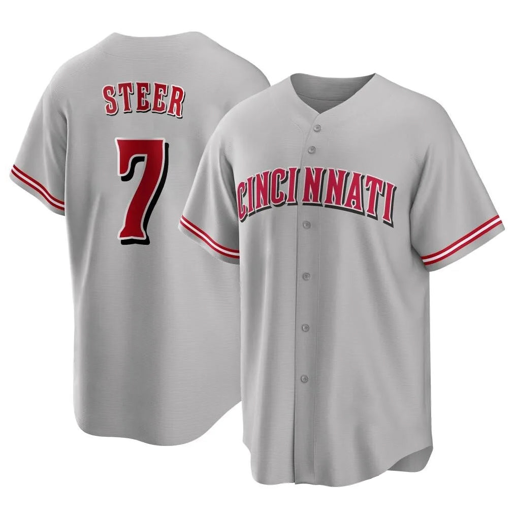C.Reds #7 Spencer Steer Player Gray Home Game Fdoa Stitched Jerseys