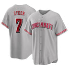 C.Reds #7 Spencer Steer Player Gray Home Game Fdoa Stitched Jerseys