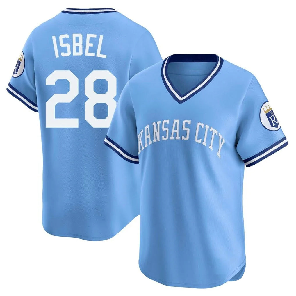 KC.Royals #28 Kyle Isbel Player Light Blue Limited Throwback Cooperstown Collection T-shirt Fdoa Stitched Jerseys