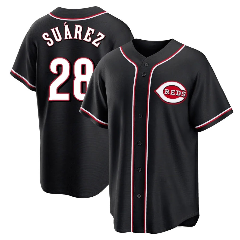 C.Reds #28 Eugenio Su¨¢rez Player Black Fashion Out Home Game Fdoa Stitched Jerseys