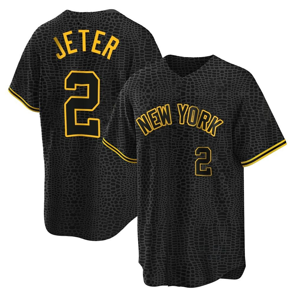 NY.Yankees #2 Derek Jeter Player Black Snake Skin City Game Home Fdoa Stitched Jerseys