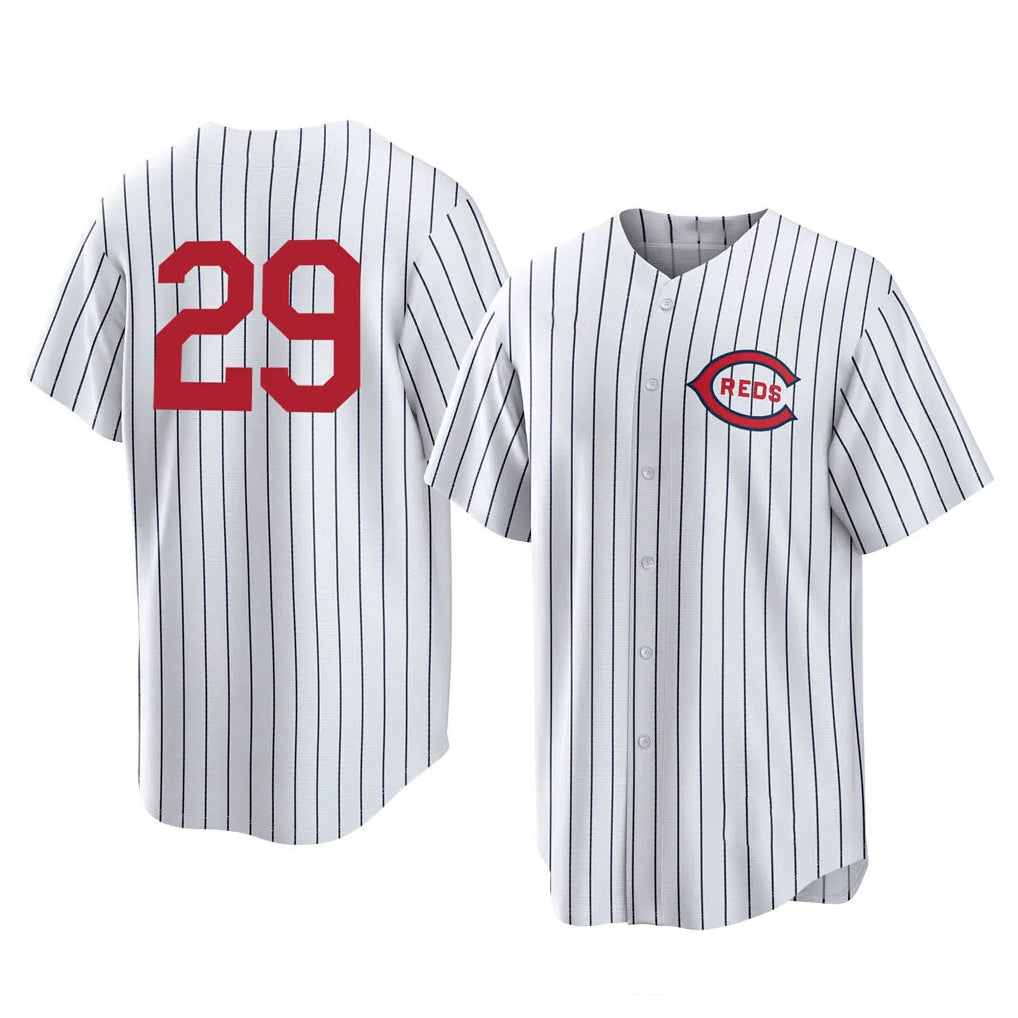 C.Reds #29 TJ Friedl Player White Stripe Field of Dreams Game Home Fdoa Stitched Jerseys