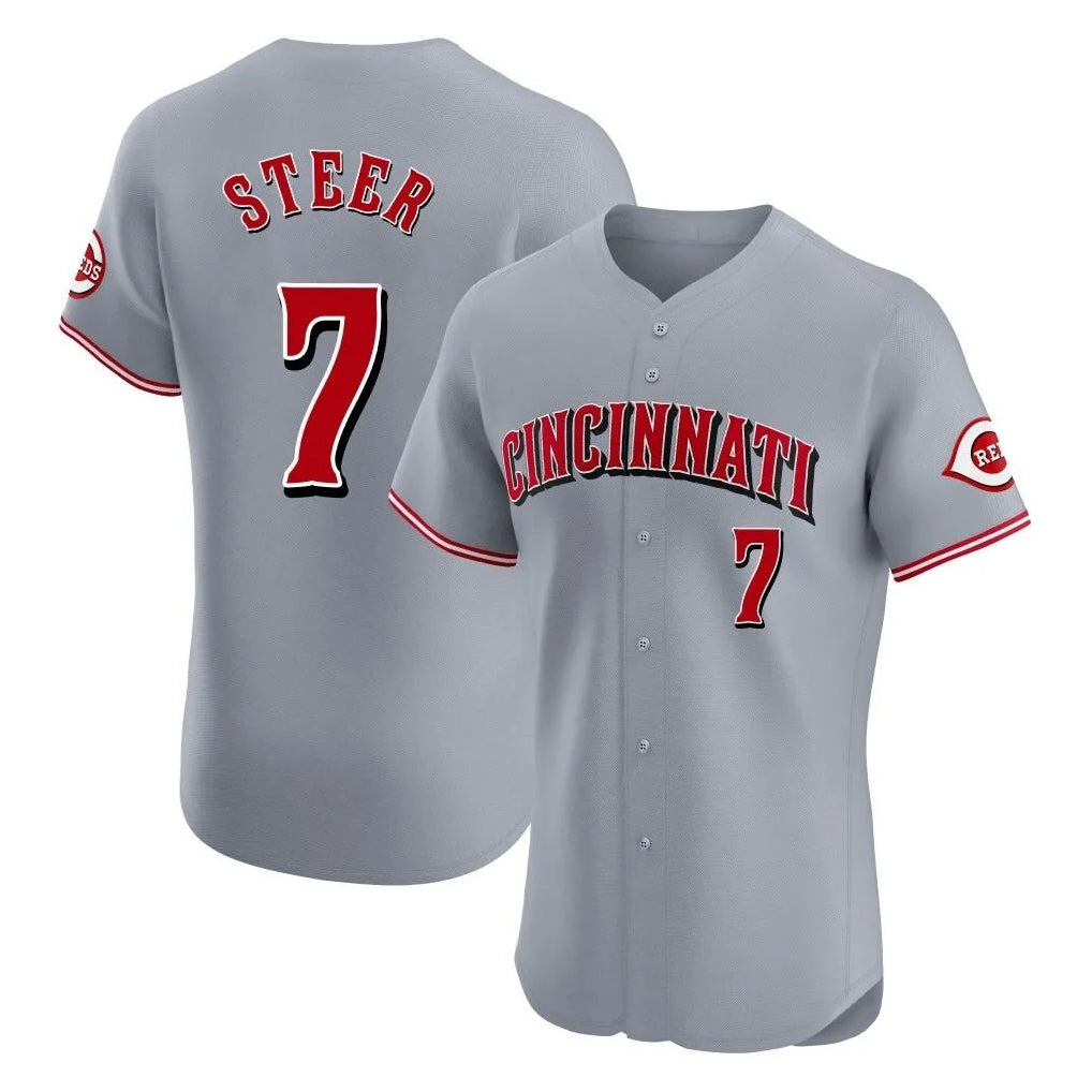 C.Reds #7 Spencer Steer Player Gray Limited Elite Home Fdoa Stitched Jerseys